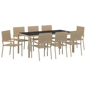 vidaXL Conjunto de Comedor de Jard&iacute;n 9 uds. Beige rat&aacute;n sint&eacute;tico