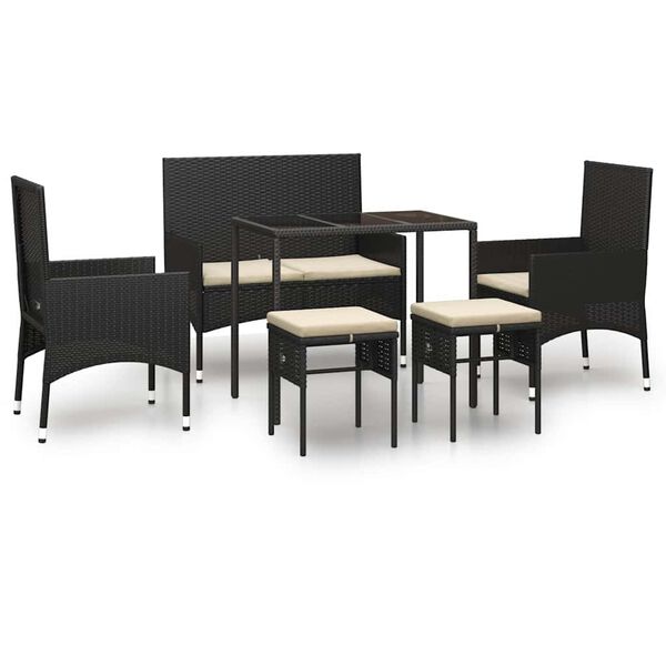 vidaXL Set muebles de jardín 6 piezas y cojines ratán sintético negro