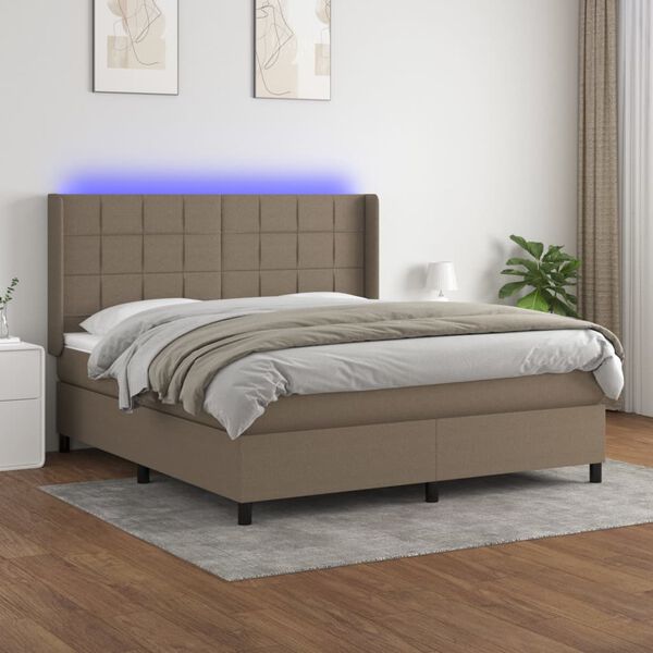 vidaXL Cama box spring colch&oacute;n y luces LED tela gris taupe 160x200 cm