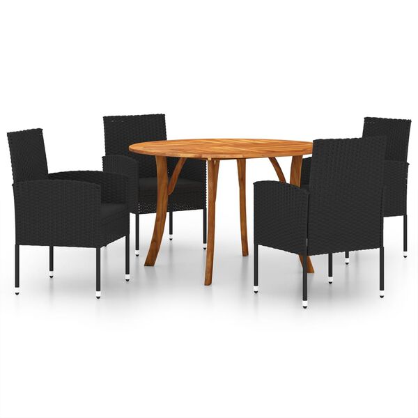 vidaXL Juego de comedor para jard&iacute;n de 5 piezas negro