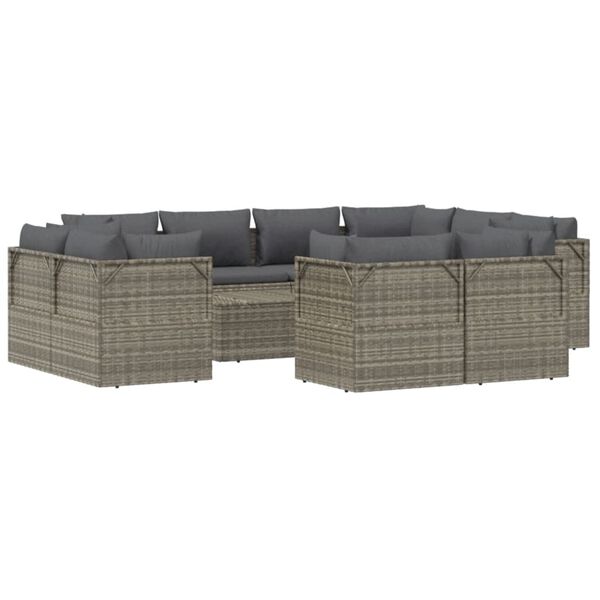 vidaXL Set de muebles de jard&iacute;n 12 pzas cojines rat&aacute;n sint&eacute;tico gris