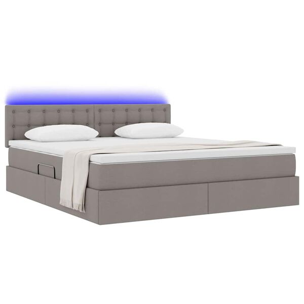 vidaXL Cama con almacenamiento y LED con LED Taup&eacute; 180 x 200 cm tela
