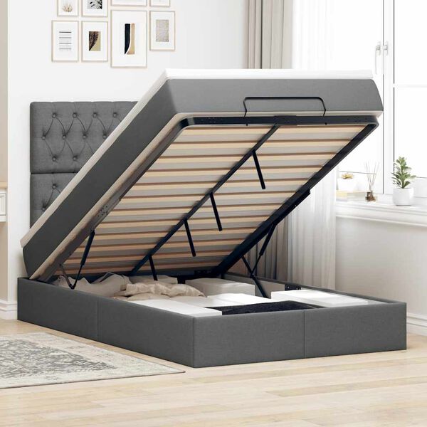 vidaXL Estructura cama otomana colch&oacute;n tela gris oscuro 120x200cm