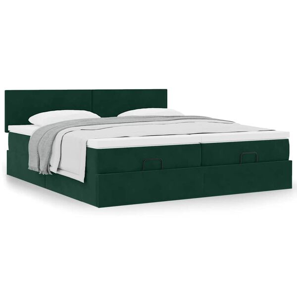 vidaXL Estructura de cama otomana colchones terciopelo verde oscuro