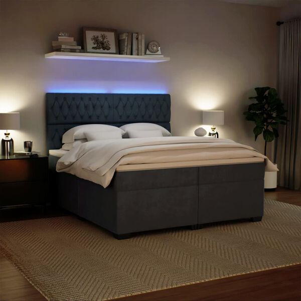 vidaXL Cama box spring con colch&oacute;n terciopelo gris oscuro 200x200 cm