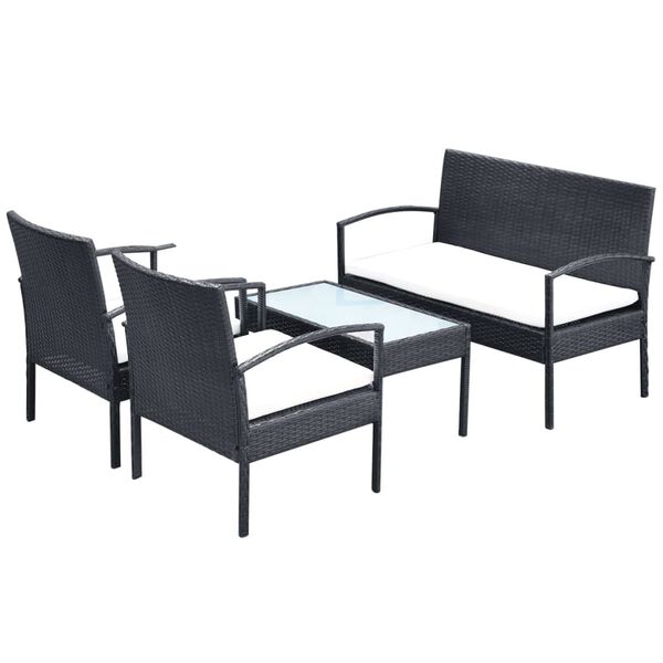 vidaXL Set muebles de jardín 4 piezas y cojines ratán sintético negro