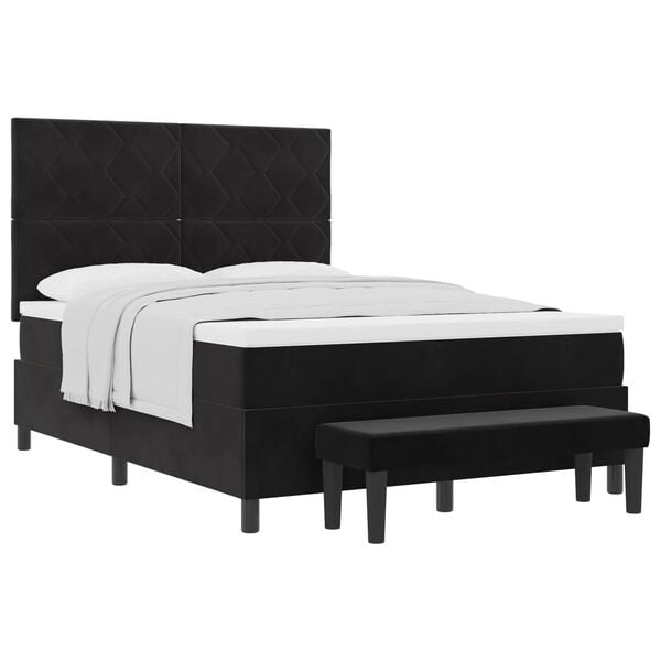 vidaXL Cama tipo Box Spring con colch&oacute;n Negro 140 x 190 cm Terciopelo