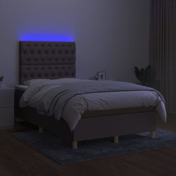 vidaXL Cama box spring con colch&oacute;n y LED tela gris taupe 120x200 cm