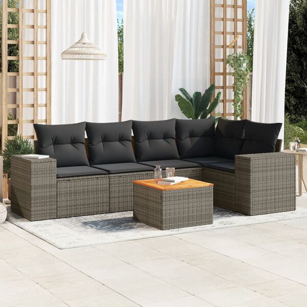 vidaXL Set de muebles de jardín 6 pzas y cojines ratán sintético gris