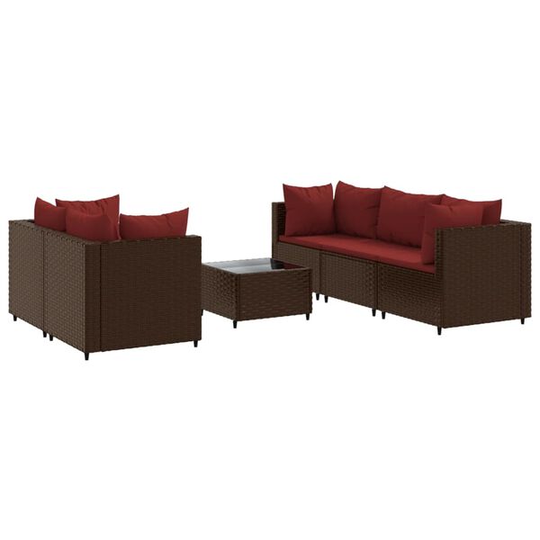 vidaXL Set muebles de jard&iacute;n 6 piezas y cojines rat&aacute;n sint&eacute;tico marr&oacute;n