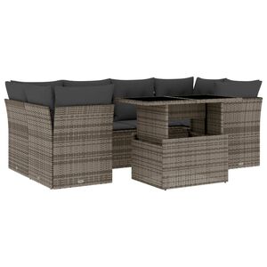 vidaXL Set de sof&aacute;s de jard&iacute;n 7 pzas con cojines rat&aacute;n sint&eacute;tico gris