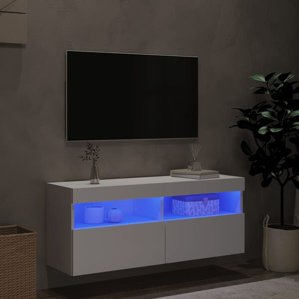 vidaXL Mueble de TV de pared con luces LED blanco 100x30x40 cm