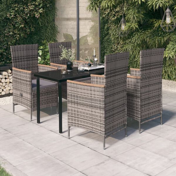 vidaXL Juego de comedor de jard&iacute;n 5 piezas con cojines gris