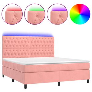 vidaXL Cama box spring colch&oacute;n y LED terciopelo rosa 160x200 cm