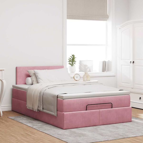vidaXL Cama otomana con colch&oacute;n y LED terciopelo rosa 120x190cm