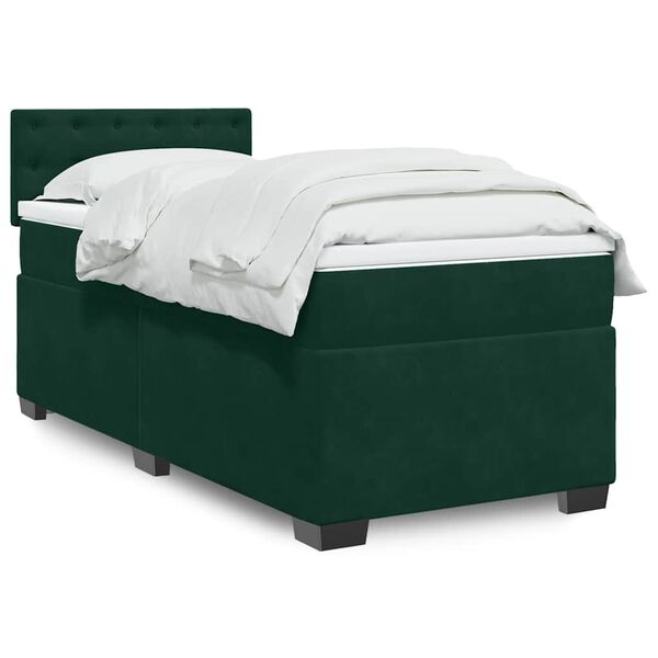 vidaXL Cama box spring con colch&oacute;n terciopelo verde oscuro 80x200 cm