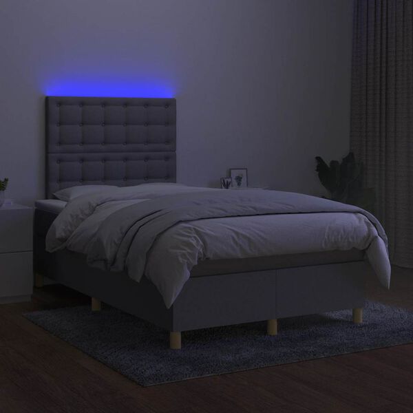 vidaXL Cama box spring con colch&oacute;n y LED tela gris claro 120x190 cm