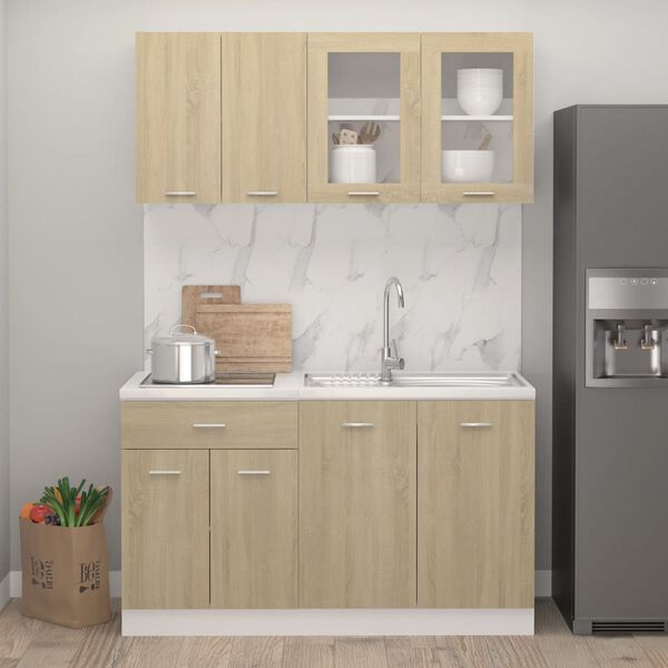 vidaXL Juego de muebles de cocina 4 piezas madera de ingeniería roble