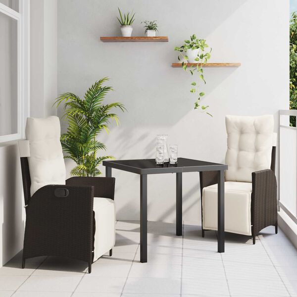 vidaXL Conjunto de Comedor de Jard&iacute;n 3 pcs Marr&oacute;n rat&aacute;n sint&eacute;tico