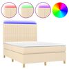 vidaXL Cama box spring colch&oacute;n y luces LED tela crema 140x200 cm