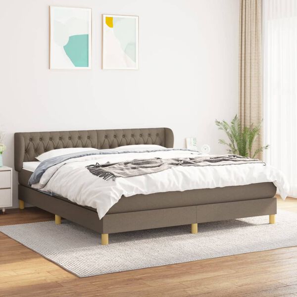 vidaXL Cama box spring con colch&oacute;n tela gris taupe 180x200 cm