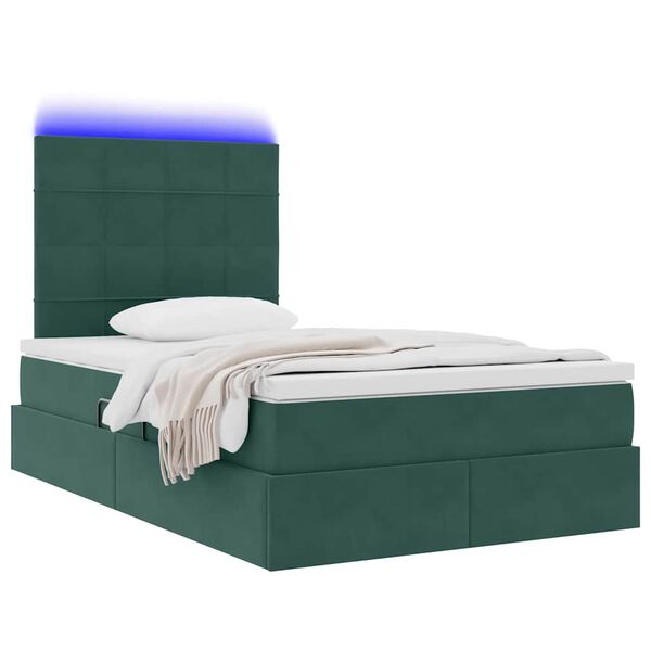 vidaXL Cama con almacenamiento y LED Verde oscuro 120 x 200 cm