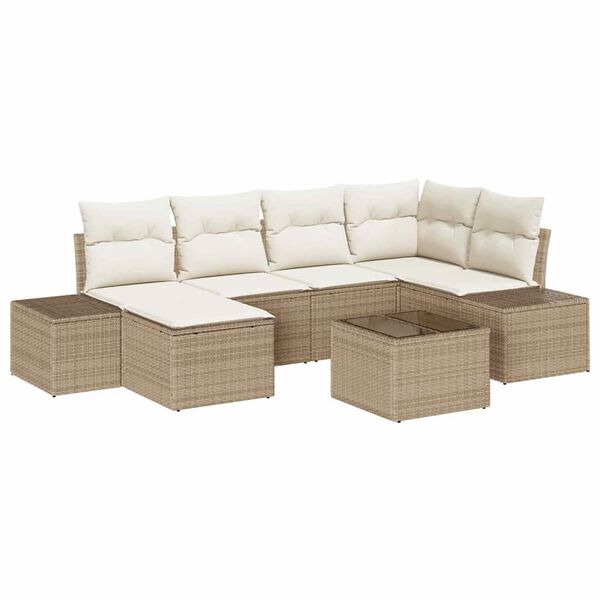 vidaXL Conjunto de sofá de jardín 7 pcs Beige y Crema ratán sintético