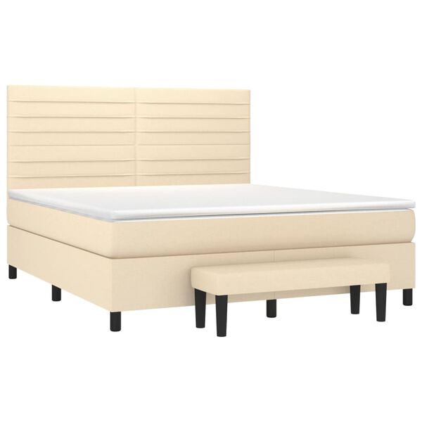 vidaXL Cama box spring con colch&oacute;n tela color crema 160x200 cm