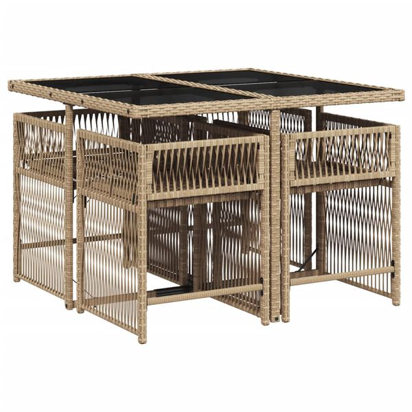 vidaXL Set comedor de jard&iacute;n 5 pzas con cojines rat&aacute;n sint&eacute;tico beige