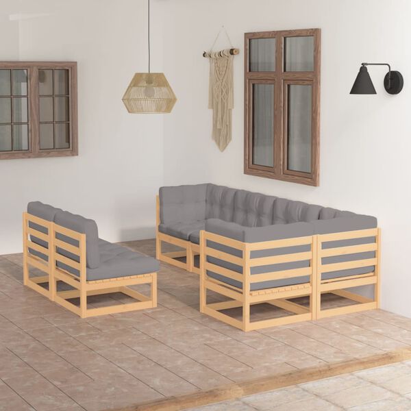 vidaXL Juego de muebles de jardín 7 pzas y cojines madera maciza pino