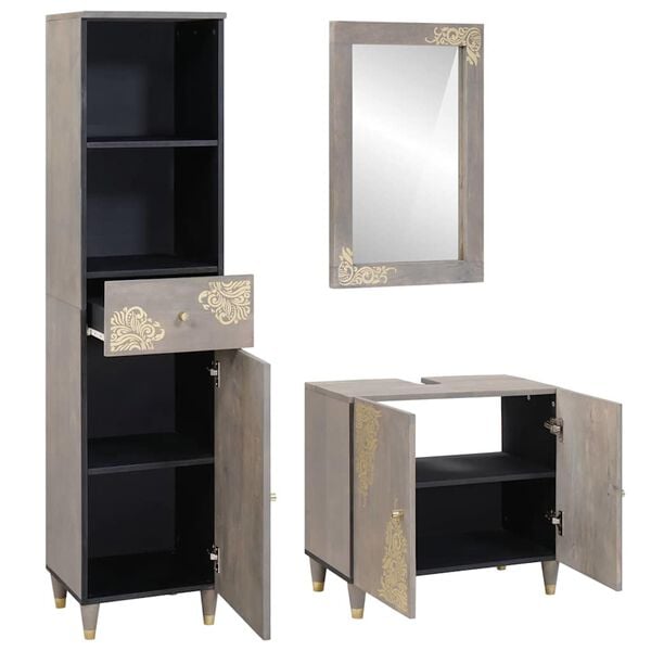 vidaXL Juego de Muebles de Baño 3 pcs Gris Madera de mango maciza