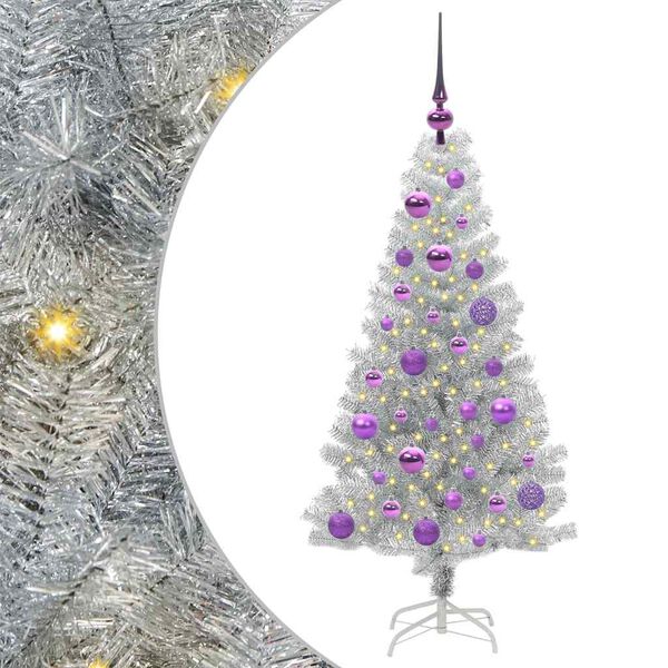 vidaXL &Aacute;rbol de Navidad con 150 LED con soporte Plateado 120 cm PET