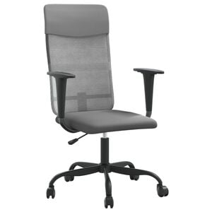 vidaXL Silla de oficina altura ajustable tela malla y cuero PE gris