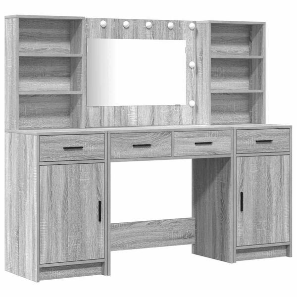 vidaXL Conjunto de mesa de vestidor con LED 3 pcs Gris Sonoma