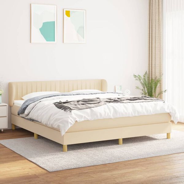 vidaXL Cama box spring con colch&oacute;n tela color crema 160x200 cm
