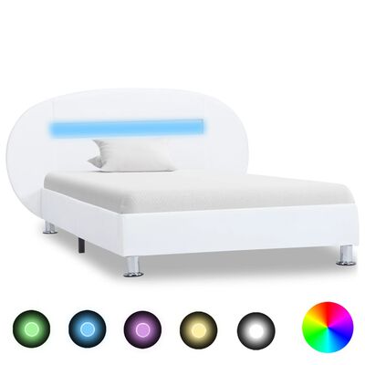 vidaXL Estructura de cama con LED cuero sintético blanco 100x200 cm