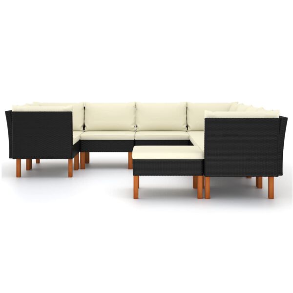 vidaXL Set de muebles de jard&iacute;n 9 pzas y cojines rat&aacute;n sint&eacute;tico negro