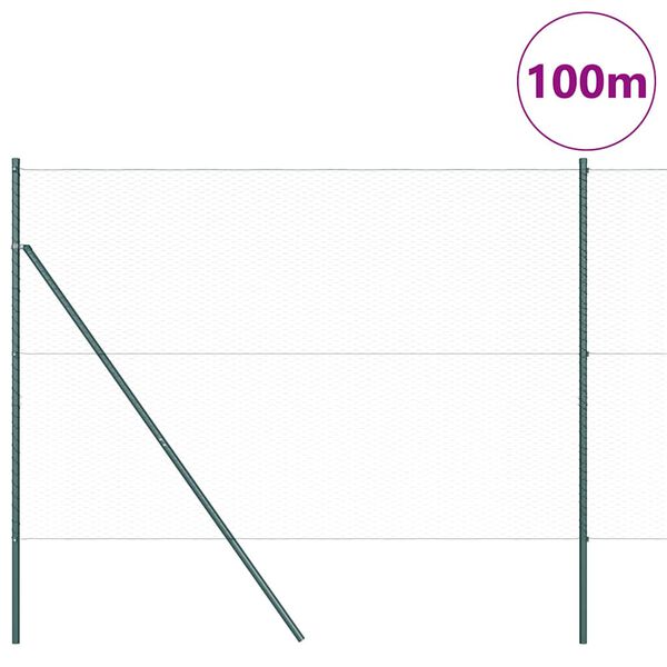 vidaXL Reja con postes Verde 1.6 x 100 m Acero recubierto de PVC