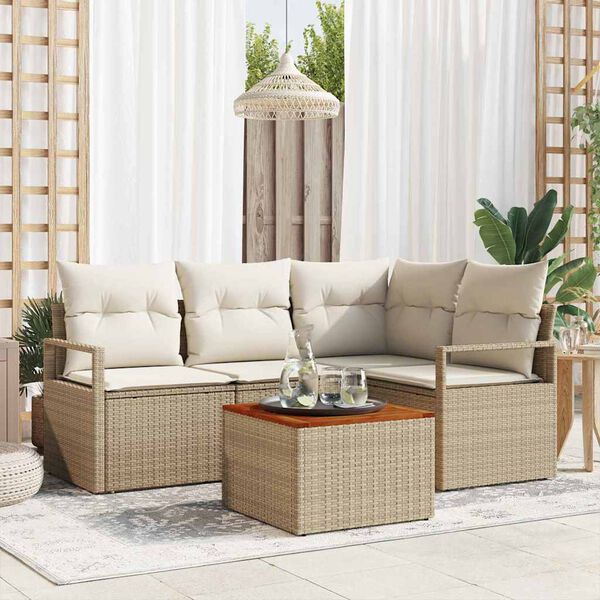 vidaXL Conjunto de sof&aacute;s de jard&iacute;n 5 pcs Beige y Crema rat&aacute;n sint&eacute;tico