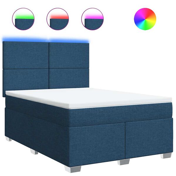 vidaXL Cama box spring con colch&oacute;n tela azul 140x190 cm