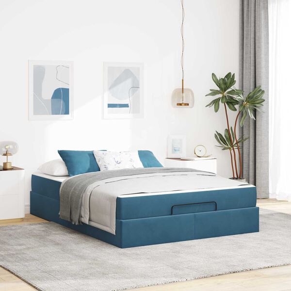 vidaXL Estructura de cama con colch&oacute;n 2 pcs Azul Terciopelo
