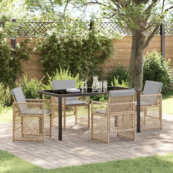 vidaXL Conjunto de Comedor de Jard&iacute;n 5 pcs Beige rat&aacute;n sint&eacute;tico