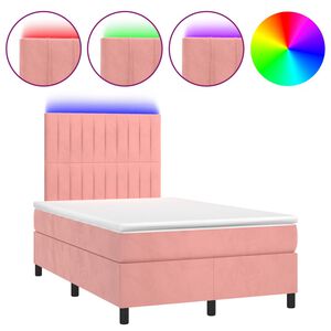 vidaXL Cama box spring colch&oacute;n y LED terciopelo rosa 120x200 cm