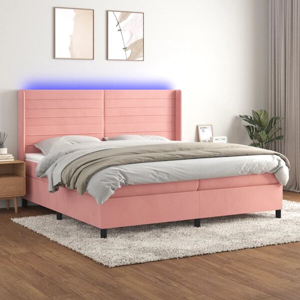 vidaXL Cama box spring colch&oacute;n y LED terciopelo rosa 200x200 cm