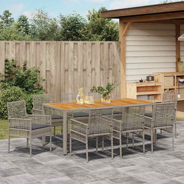 vidaXL Conjunto de Comedor de Jard&iacute;n 9 pcs Gris rat&aacute;n sint&eacute;tico