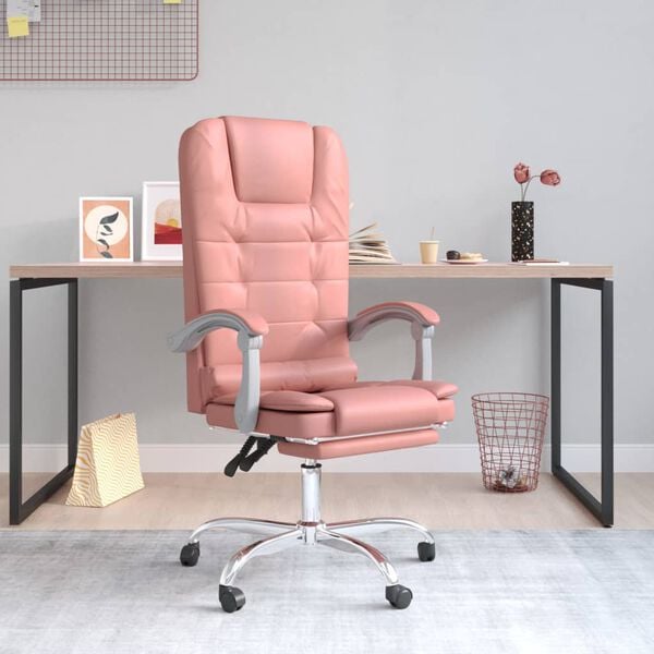 vidaXL Silla de oficina reclinable masaje cuero sint&eacute;tico rosa