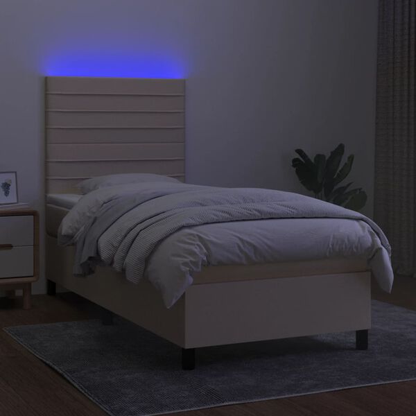 vidaXL Cama box spring colch&oacute;n y luces LED tela color crema 90x190 cm