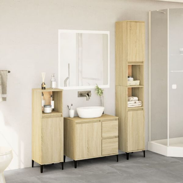 vidaXL Set de muebles de baño 3 pzas madera contrachapada roble Sonoma