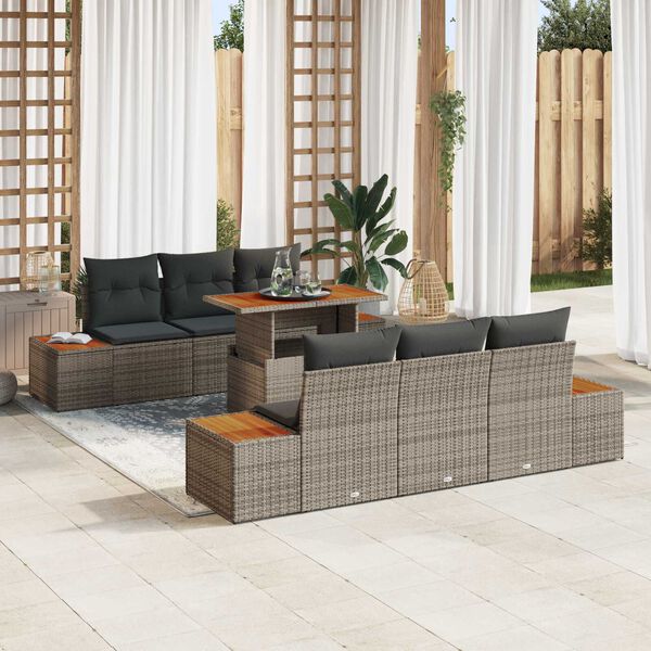vidaXL Conjunto de sofá de jardín 7 pcs Gris Poliratán