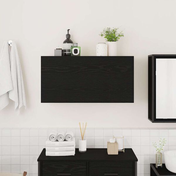 vidaXL Mueble de pared de ba&ntilde;o madera ingenier&iacute;a negro 80x25x40 cm